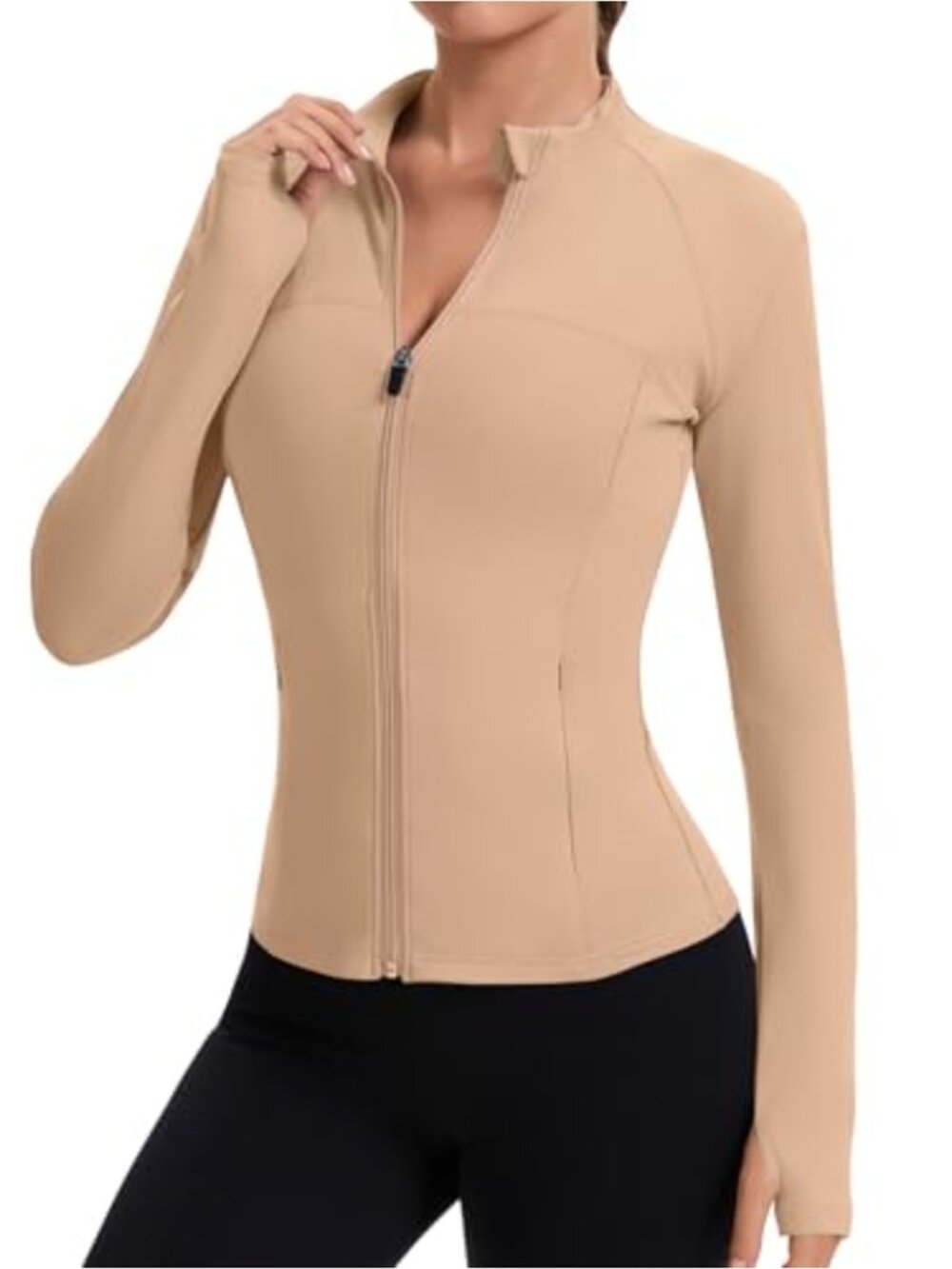 Women's Full Zip Athletic Jacket with Thumbholes Slim Fit Running Top